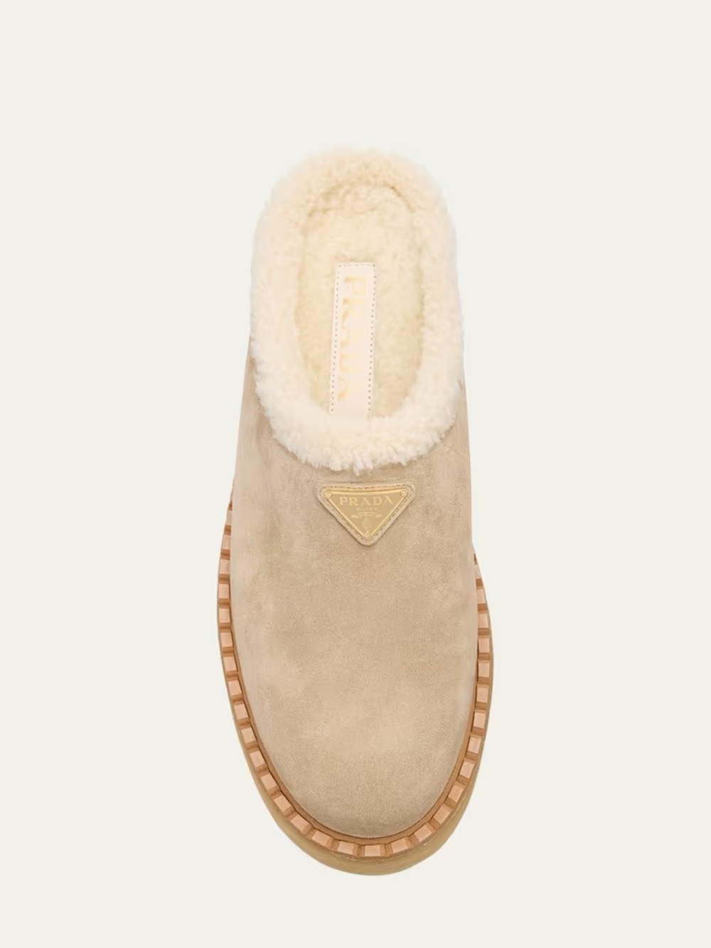 PRADA Suede Shearling Cozy Platform Mules